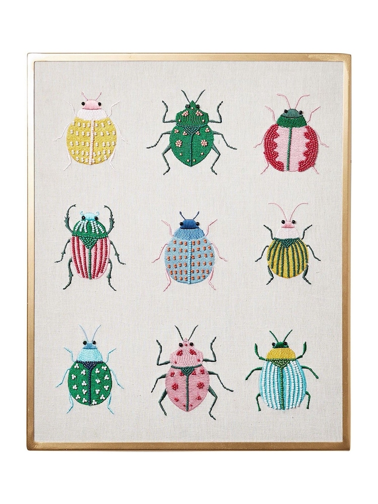 Oliver Bonas Multi Embroidered Beetles Wall Art - Image 2 of 4