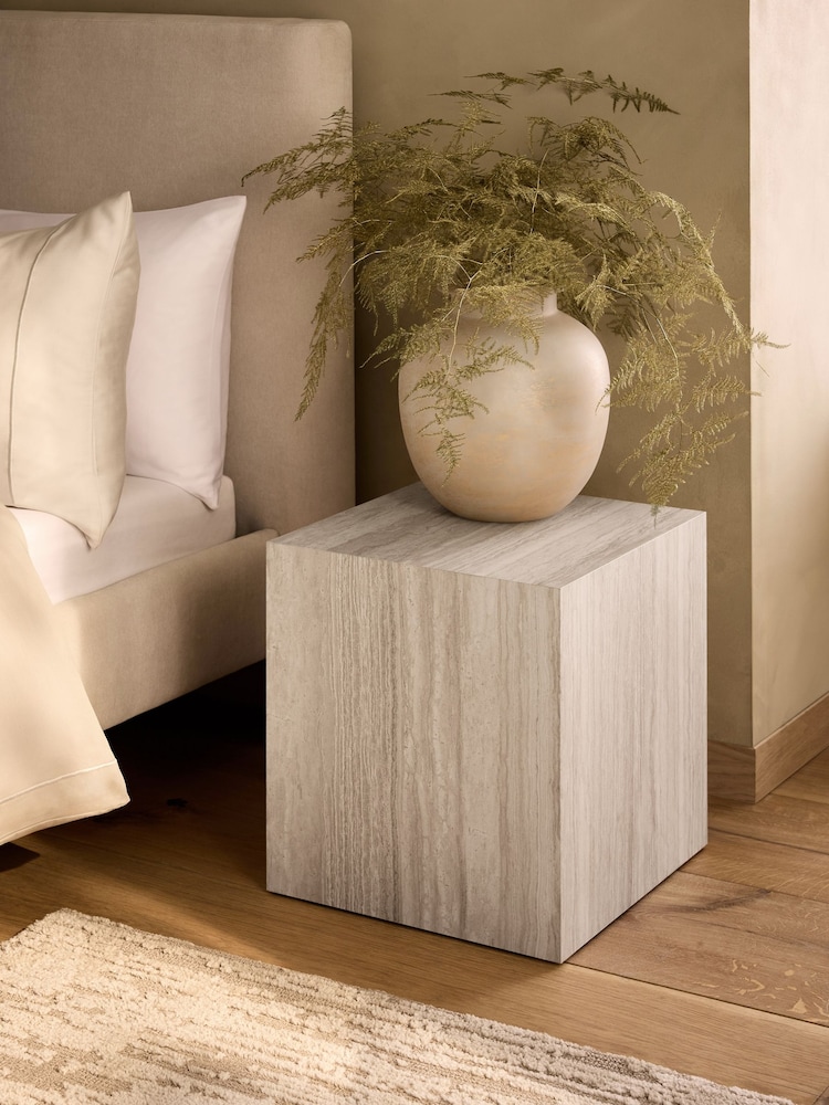 Natural Travertine Effect Bedside Table - Image 1 of 4 Natural Travertine Effect Bedside Table - Image 1 of 4
