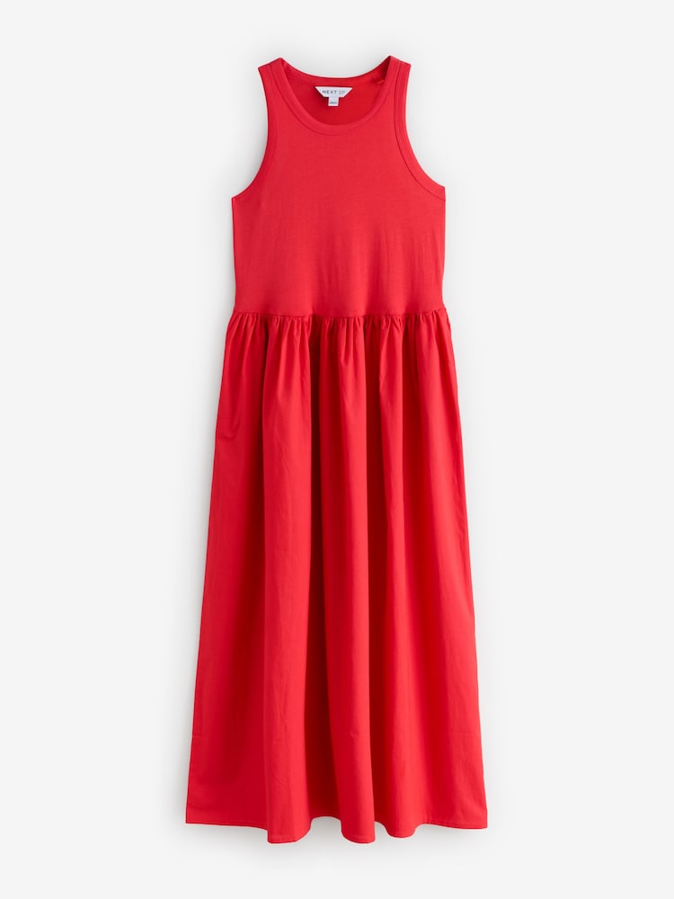 Red Sleeveless Cotton Blend Day Dress - Image 1 of 1