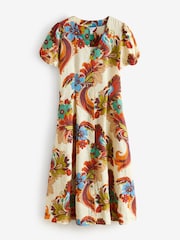 Multi 100% Linen Short Sleeve Flower Print Maxi Dress - Image 1 of 1