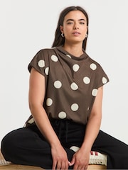 Simply Be Brown Slash Neck Cap Sleeve Top - Image 1 of 4