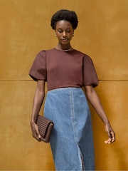 Ro&Zo Brown Pure Cotton Puff Sleeve T-Shirt - Image 3 of 5