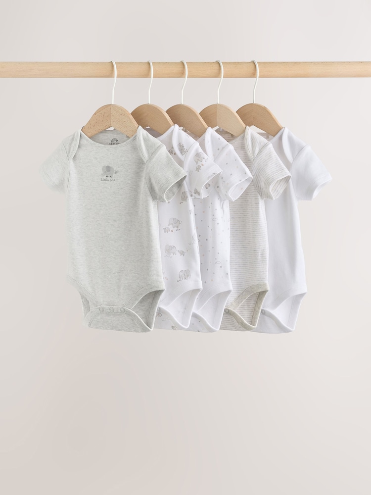 Grey Elephant Short Sleeve Baby Bodysuits 5 Pack - Image 1 of 13