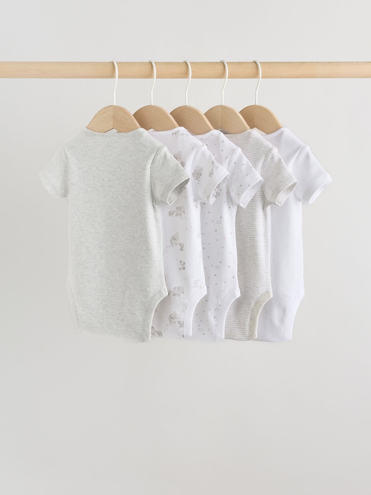 Grey Elephant Short Sleeve Baby Bodysuits 5 Pack - Image 2 of 13