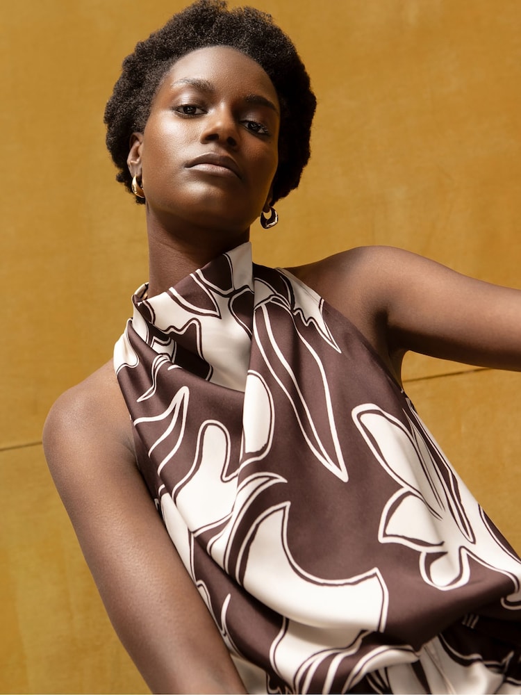 Ro&Zo Brown Swirl Print Drape Top - Image 1 of 5