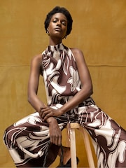 Ro&Zo Brown Swirl Print Drape Top - Image 2 of 5