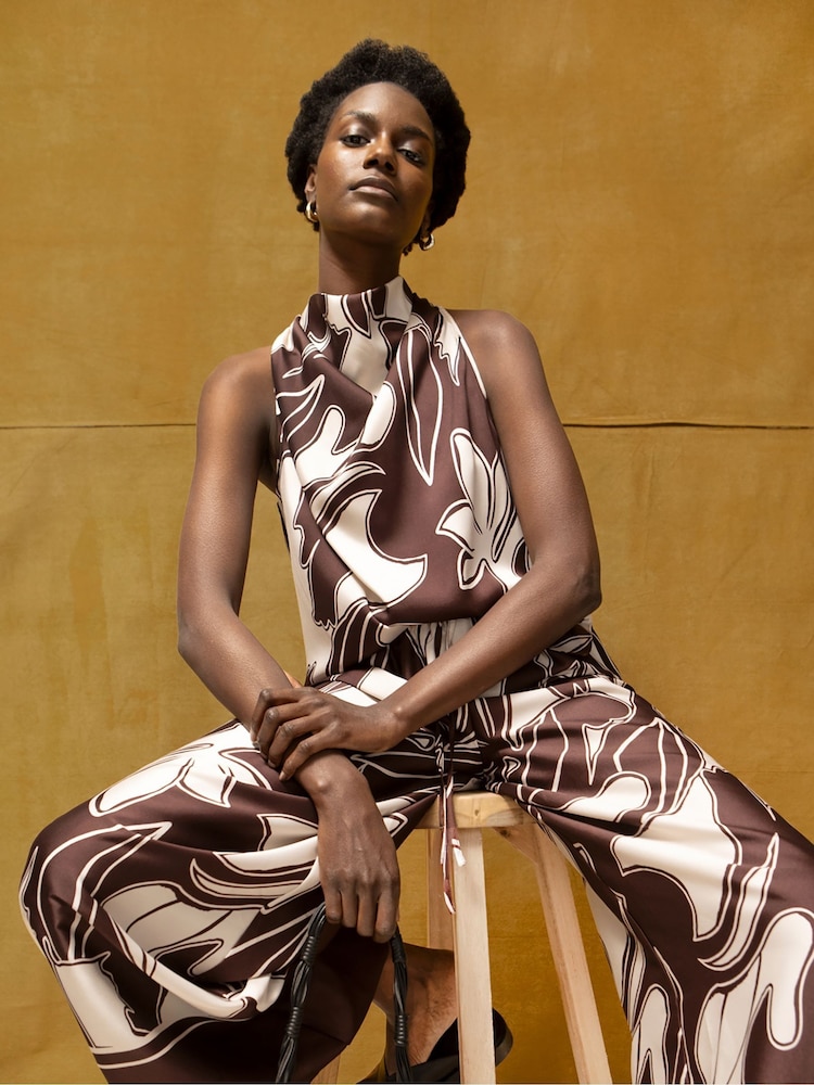 Ro&Zo Brown Swirl Print Drape Top - Image 2 of 5
