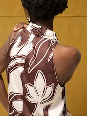 Ro&Zo Brown Swirl Print Drape Top - Image 3 of 5