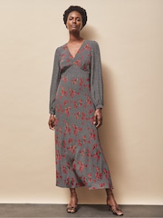 Ro&Zo Red Petite Floral Print And Spot Mix And Match Dress - Image 1 of 5