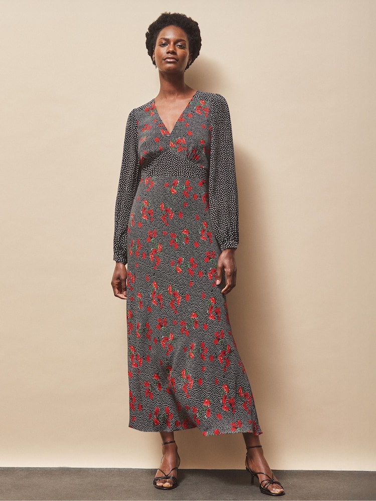 Ro&Zo Red Petite Floral Print And Spot Mix And Match Dress - Image 1 of 5