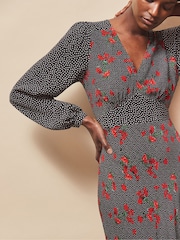 Ro&Zo Red Petite Floral Print And Spot Mix And Match Dress - Image 2 of 5