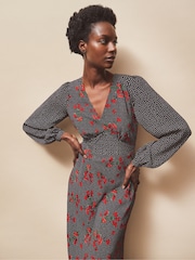 Ro&Zo Red Petite Floral Print And Spot Mix And Match Dress - Image 4 of 5