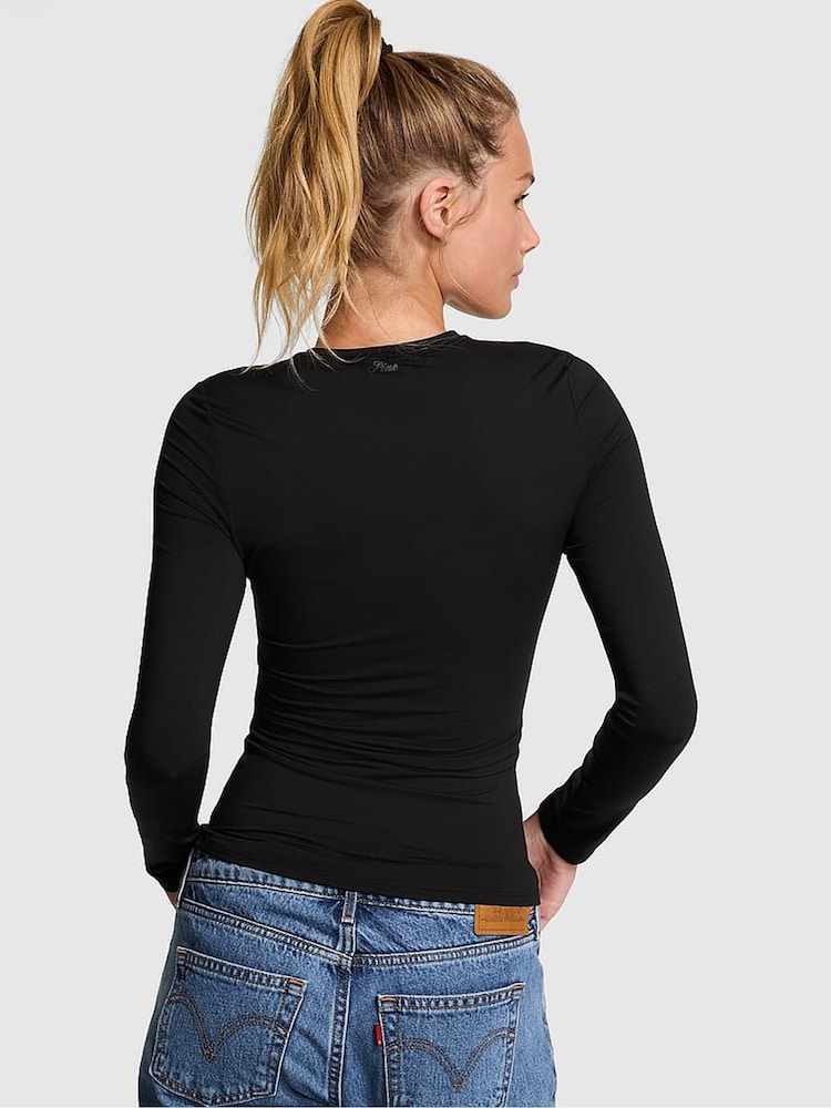 Victoria's Secret Pink Black Long Sleeve Stretch T-Shirt - Image 2 of 3 Victoria's Secret Pink Black Long Sleeve Stretch T-Shirt - Image 2 of 3