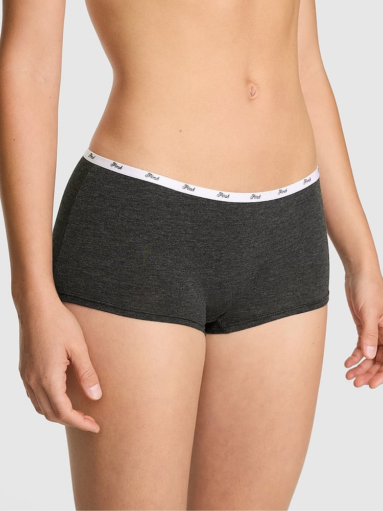 Victoria's Secret PINK Charcoal Heather Grey Short Cotton Mini Logo Knickers - Image 1 of 3 Victoria's Secret PINK Charcoal Heather Grey Short Cotton Mini Logo Knickers - Image 1 of 3