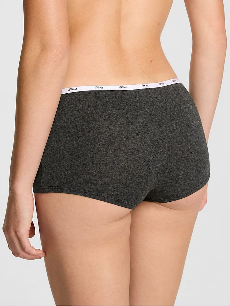 Victoria's Secret PINK Charcoal Heather Grey Short Cotton Mini Logo Knickers - Image 2 of 3 Victoria's Secret PINK Charcoal Heather Grey Short Cotton Mini Logo Knickers - Image 2 of 3