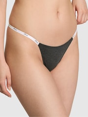 Victoria's Secret PINK Charcoal Heather Grey Thong Cotton Mini Logo Knickers - Image 1 of 3