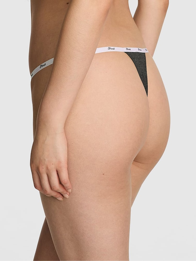 Victoria's Secret PINK Charcoal Heather Grey Thong Cotton Mini Logo Knickers - Image 2 of 3