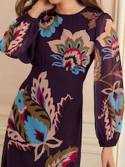Love & Roses Purple Paisley Long Sleeve Midi Dress - Image 2 of 4