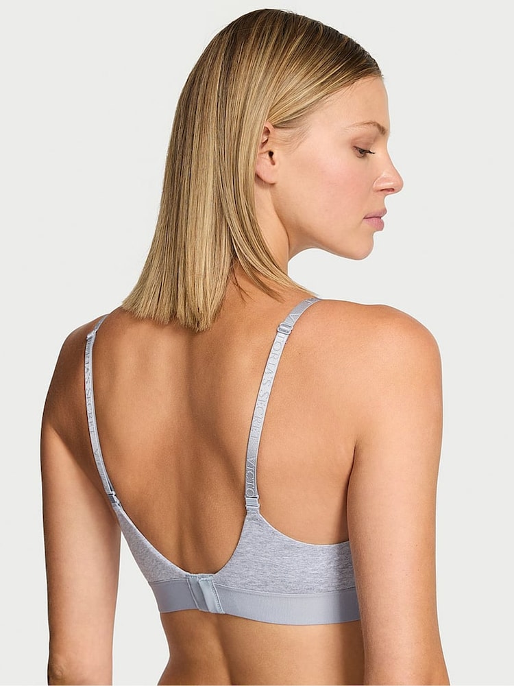 Victoria's Secret Medium Heather Grey Lightly Lined Demi Logo Shine Patch Bra - Image 2 of 3 Victoria's Secret Medium Heather Grey Lightly Lined Demi Logo Shine Patch Bra - Image 2 of 3