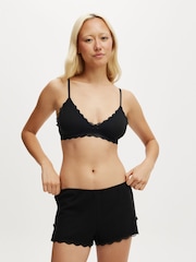 Cotton On Black Waffle Lace Boyshorts Pyjamas - Image 1 of 5
