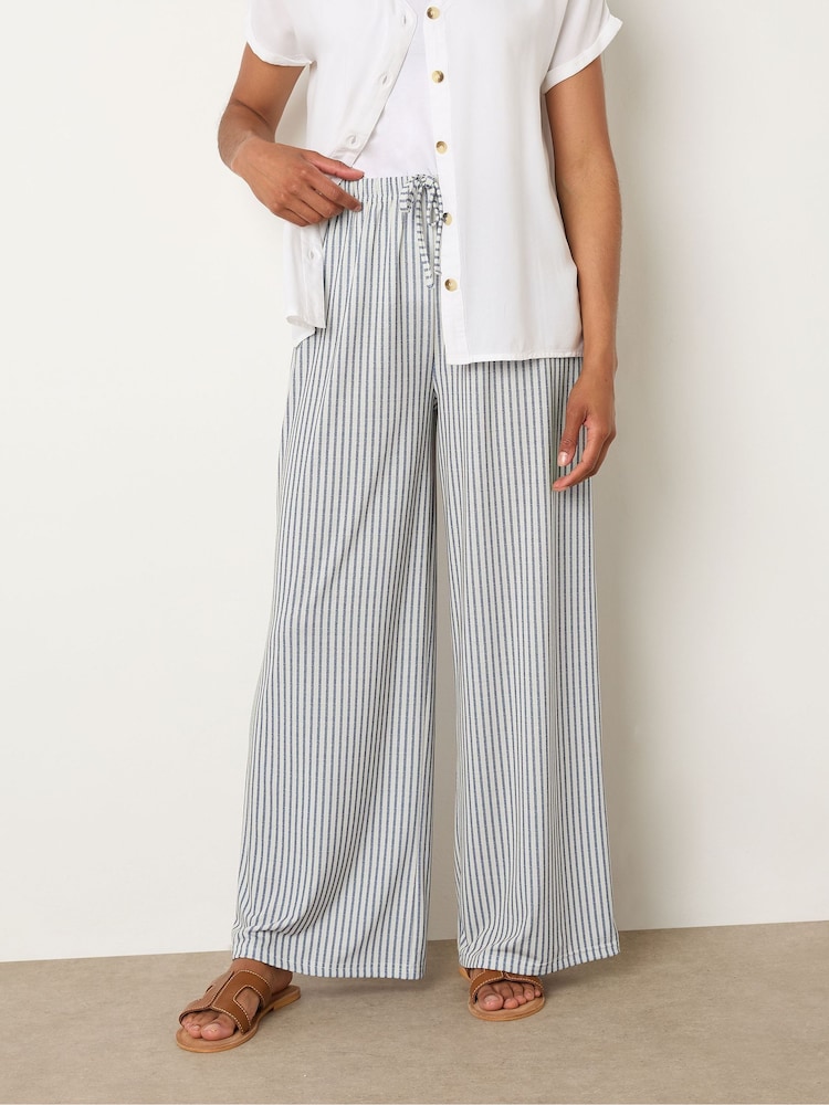 M&Co Blue Stripe Wide Leg Trousers - Image 1 of 5 M&Co Blue Stripe Wide Leg Trousers - Image 1 of 5