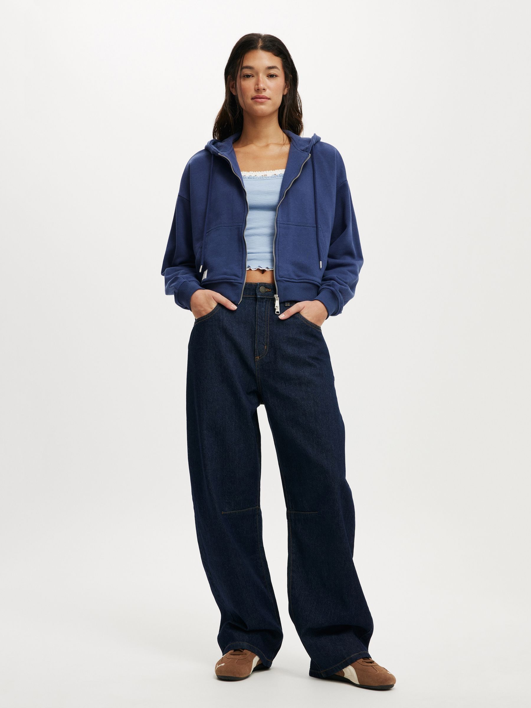 Buy Cotton On Blue Oversized Classic Fleece Zip Through Hoodie