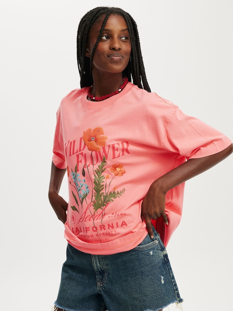 Cotton On Orange Boxy Graphic Print T-Shirt - Image 1 of 4 Cotton On Orange Boxy Graphic Print T-Shirt - Image 1 of 4