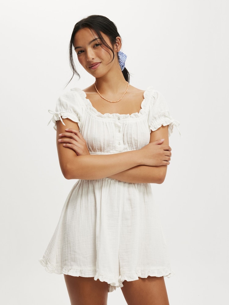 Cotton On White Sadie Button Through Playsuit - Image 1 of 4