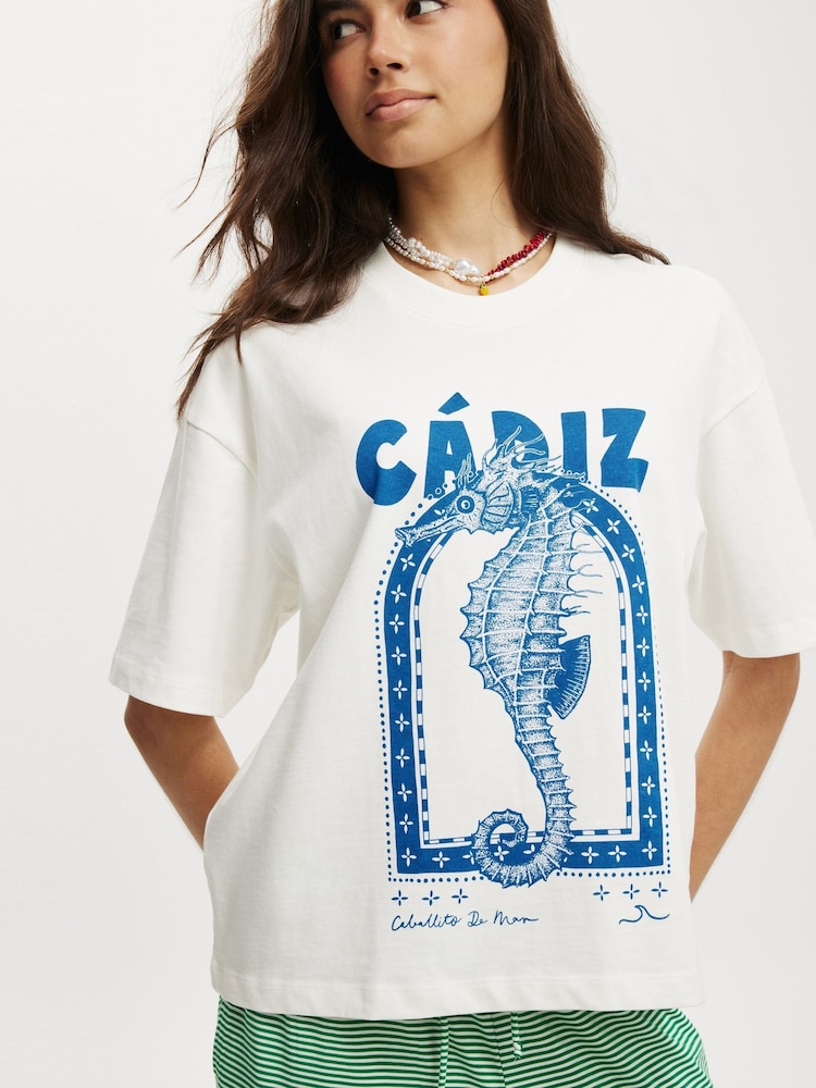 Cotton On White Ecru Boxy Graphic Print T-Shirt - Image 1 of 4 Cotton On White Ecru Boxy Graphic Print T-Shirt - Image 1 of 4