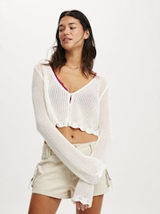 Crema - Cotton On Crochet Scallop Cropped Cardigan - Imagen 1 de 4