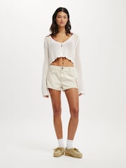 Crema - Cotton On Crochet Scallop Cropped Cardigan - Imagen 3 de 4