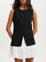Negro - Cotton On Sienna Linen Cotton Waistcoat - Imagen 1 de 4