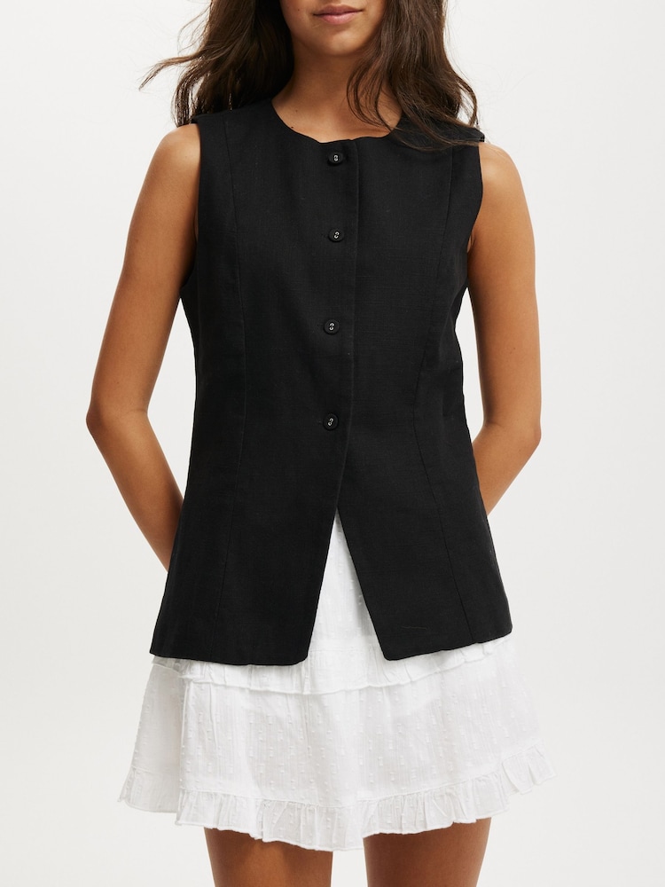 Negro - Cotton On Sienna Linen Cotton Waistcoat - Imagen 1 de 4
