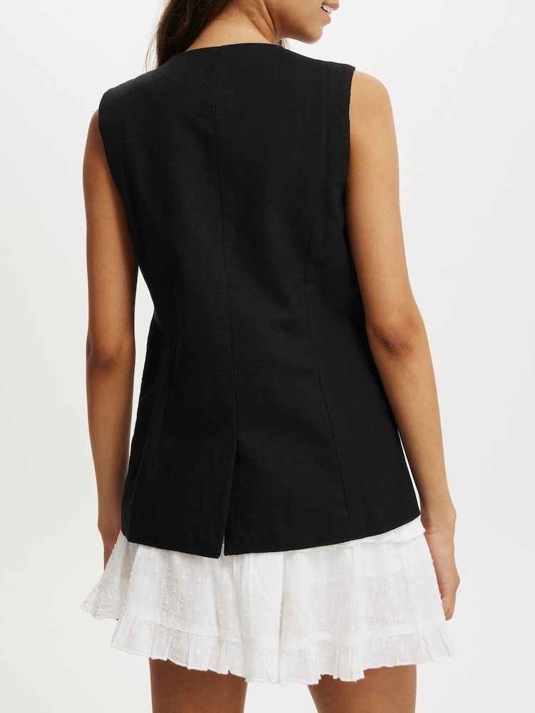Negro - Cotton On Sienna Linen Cotton Waistcoat - Imagen 2 de 4