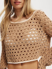 Natural - Cotton On Zendaya Wide Neck Crochet Sweater - Imagen 4 de 4