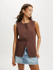 Marrón - Cotton On Sienna Linen Cotton Waistcoat - Imagen 1 de 4