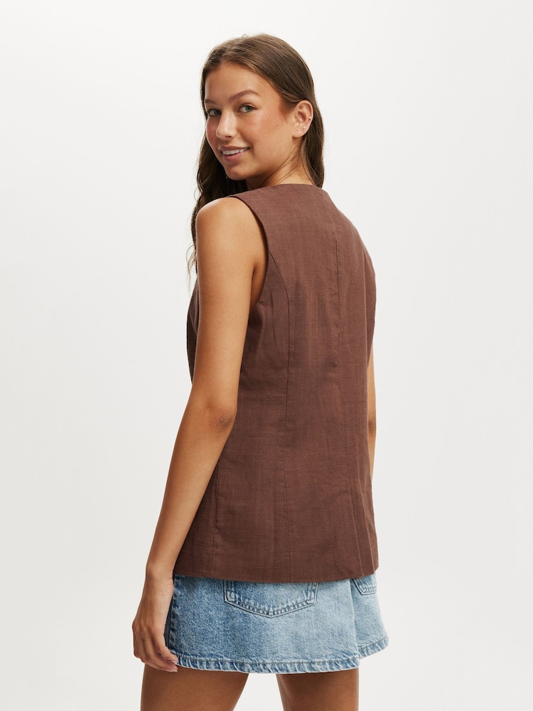 Marrón - Cotton On Sienna Linen Cotton Waistcoat - Imagen 2 de 4
