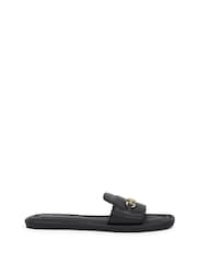 Tommy Hilfiger Black Leather Slip On Slippers - Image 1 of 5