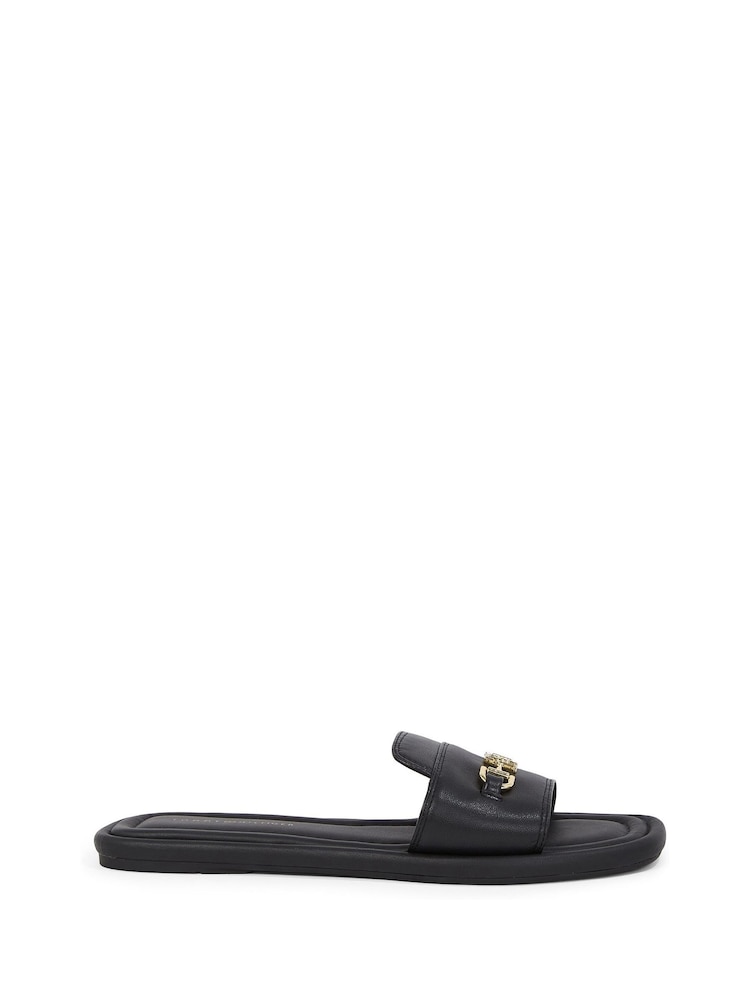 Tommy Hilfiger Black Leather Slip On Slippers - Image 1 of 5 Tommy Hilfiger Black Leather Slip On Slippers - Image 1 of 5