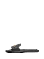 Tommy Hilfiger Black Leather Slip On Slippers - Image 2 of 5