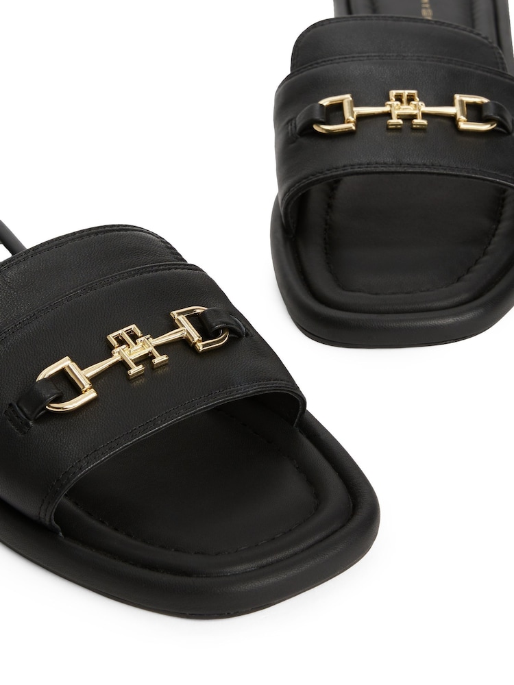 Tommy Hilfiger Black Leather Slip On Slippers - Image 5 of 5