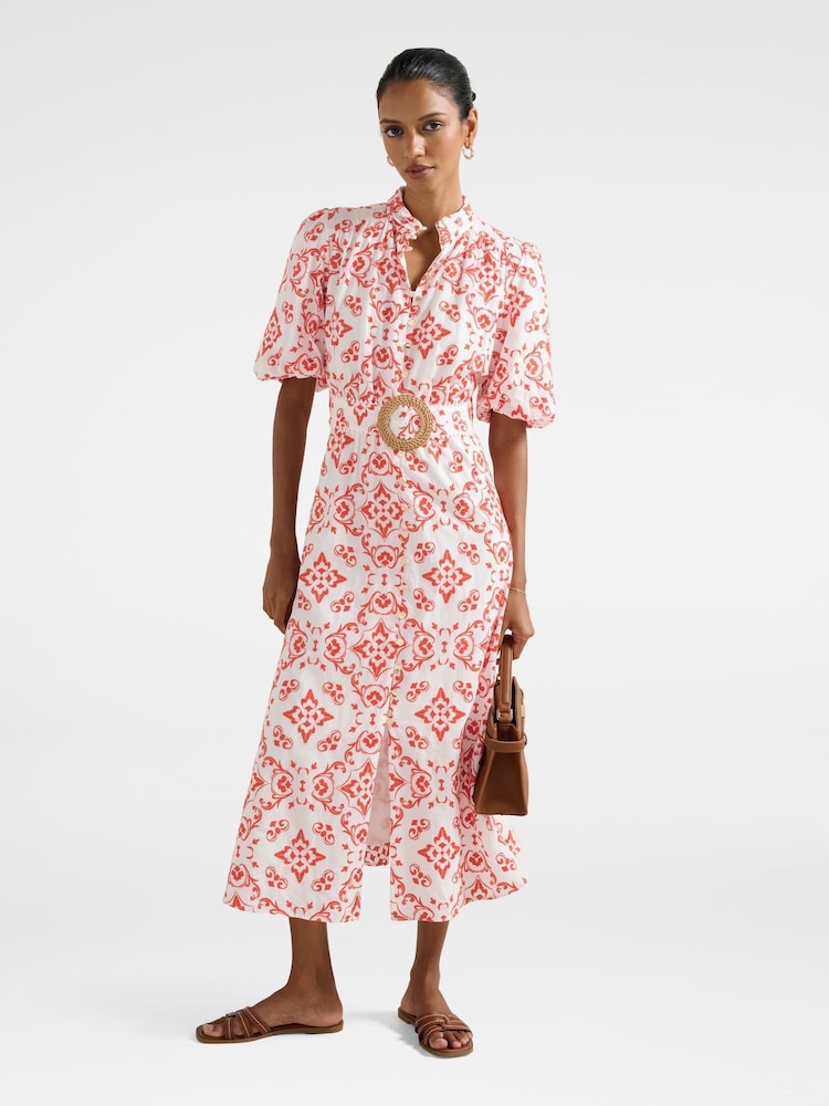 Forever New Red Petite Rhiannon Embroidered Midi Dress - Image 1 of 4