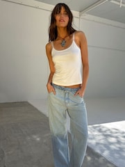 Never Fully Dressed Blue Scallop Detail Straight Leg Jeans - Image 1 of 6