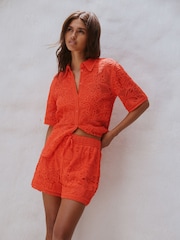 Orange Crochet Tie Waist Shorts - Image 1 of 8