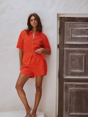 Orange Crochet Tie Waist Shorts - Image 2 of 8