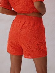 Orange Crochet Tie Waist Shorts - Image 4 of 8