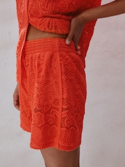 Orange Crochet Tie Waist Shorts - Image 5 of 8