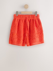 Orange Crochet Tie Waist Shorts - Image 6 of 8