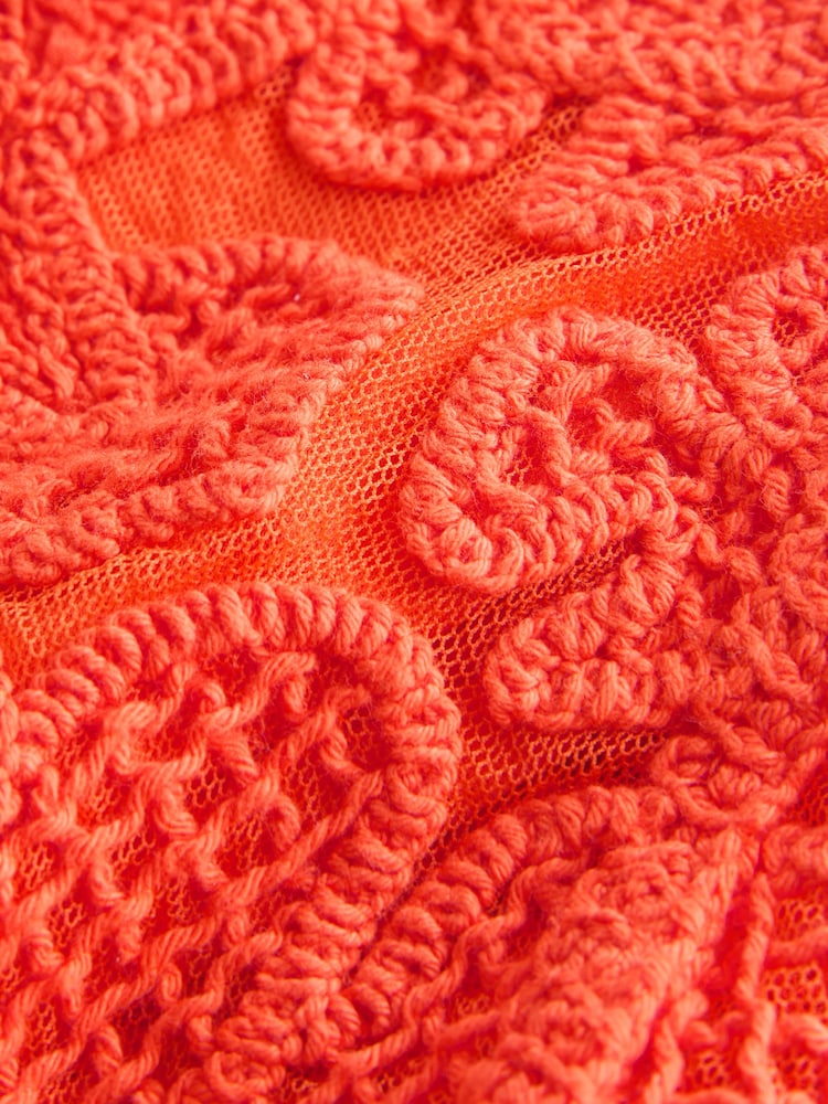 Orange Crochet Tie Waist Shorts - Image 8 of 8