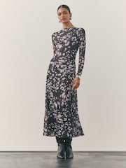 Nothing Ordinary Chocolate Brown Slash Neck Long Sleeve Midi Dress - Image 4 of 9